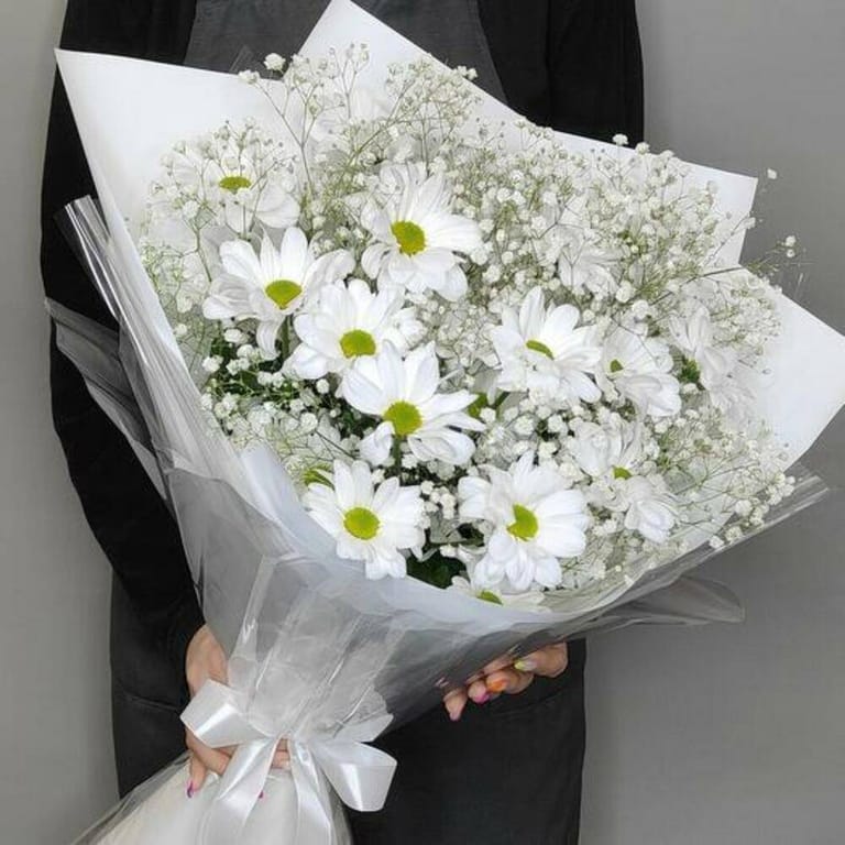 White Daisy Baby s Breath Bouquet-A260 - Image 1