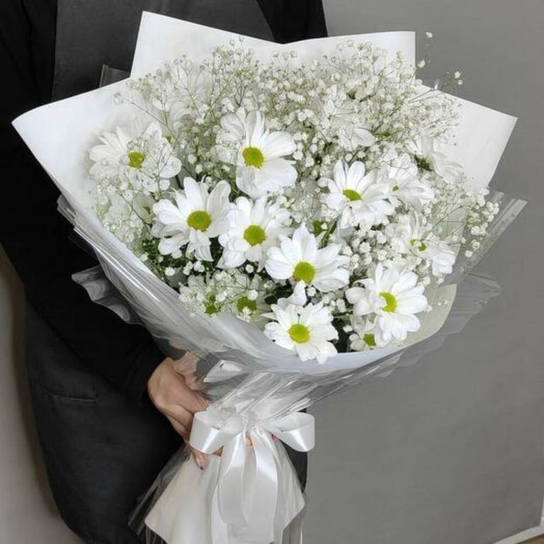 White Daisy Baby s Breath Bouquet-A260 - Image 2
