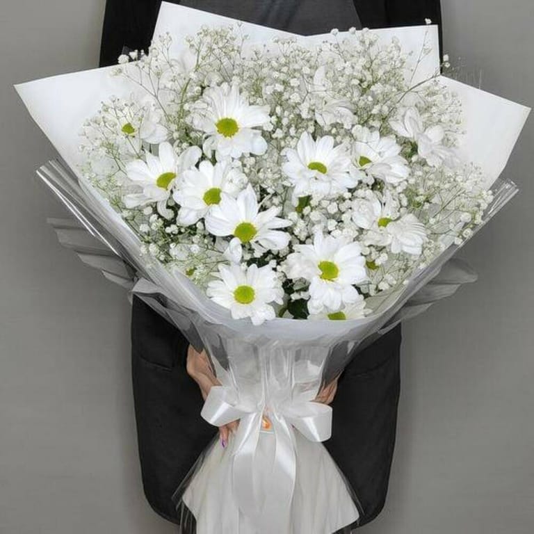 White Daisy Baby s Breath Bouquet-A260 - Image 3
