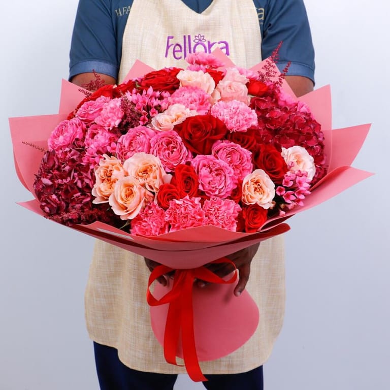 Luxury Red, Pink Peach Mixed Flower Bouquet-A290 - Image 1