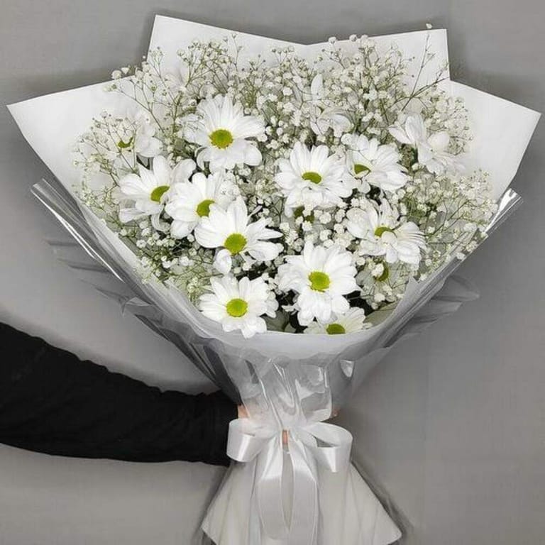 White Daisy Baby s Breath Bouquet-A260 - Image 5