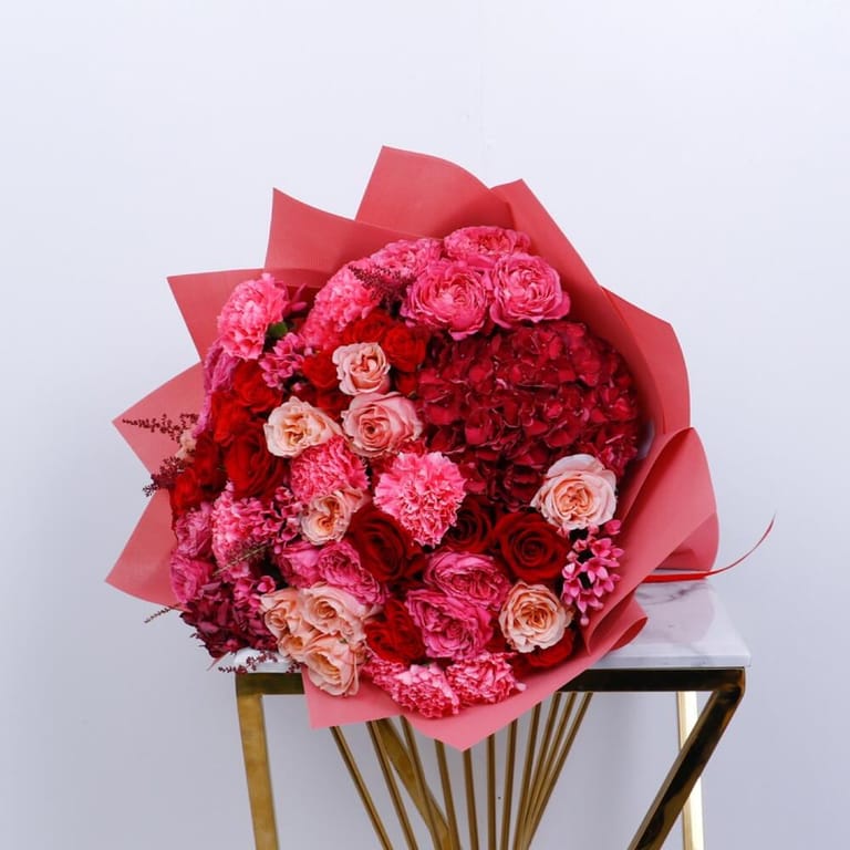 Luxury Red, Pink Peach Mixed Flower Bouquet-A290 - Image 2