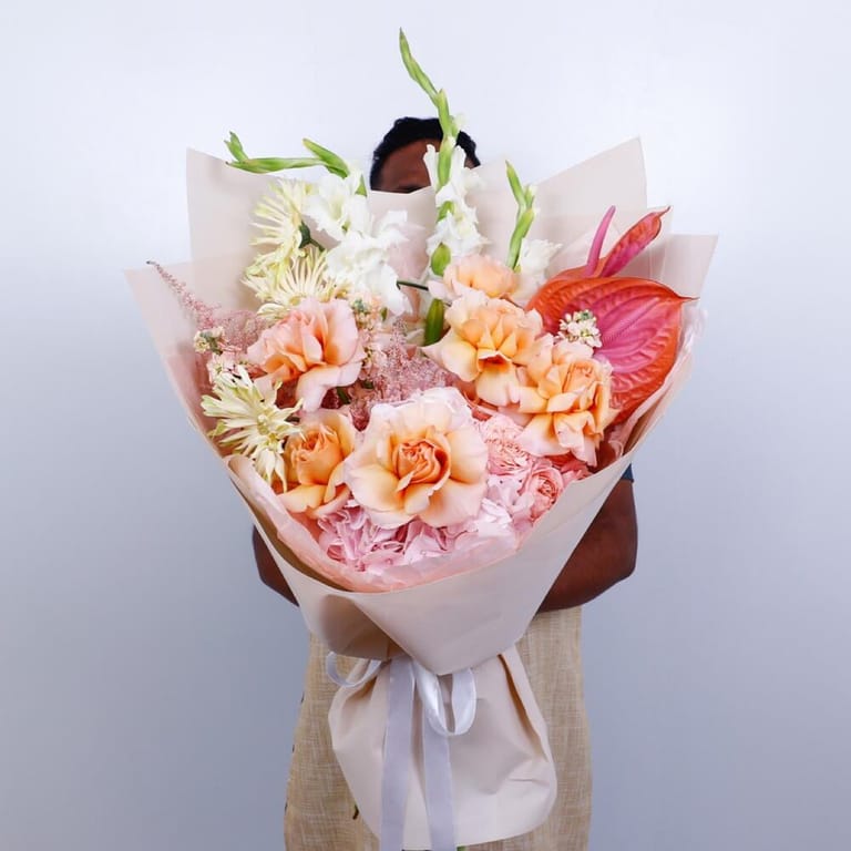 Peach Roses, Hydrangea Anthurium Luxury Bouquet-A289 - Image 2