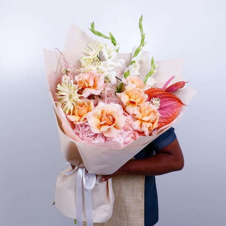 Peach Roses, Hydrangea Anthurium Luxury Bouquet-A289 - Image 3