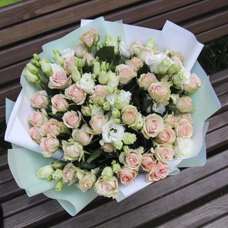 Pink Spray Roses White Lisianthus Bouquet-A295 - Image 3