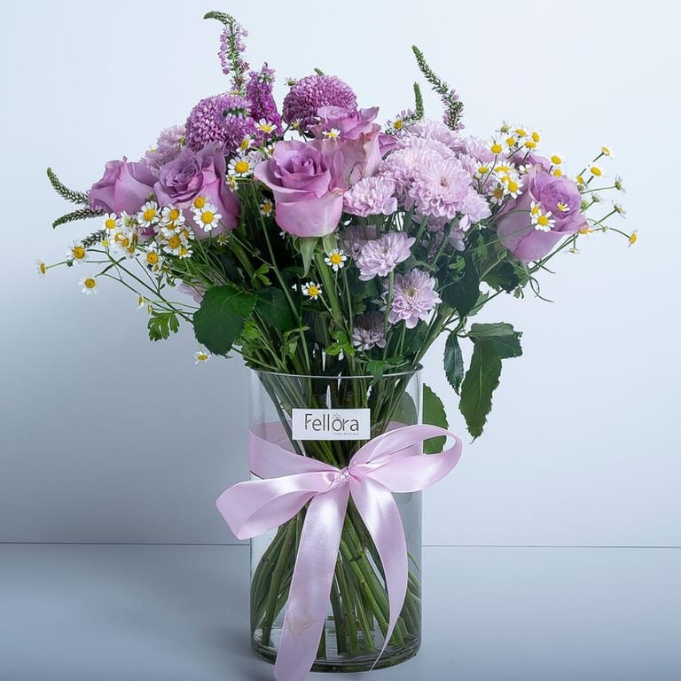 Purple Mixed Flowers Vase Arrangement-A319 - Image 1
