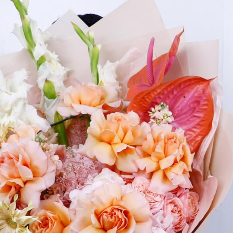 Peach Roses, Hydrangea Anthurium Luxury Bouquet-A289 - Image 5