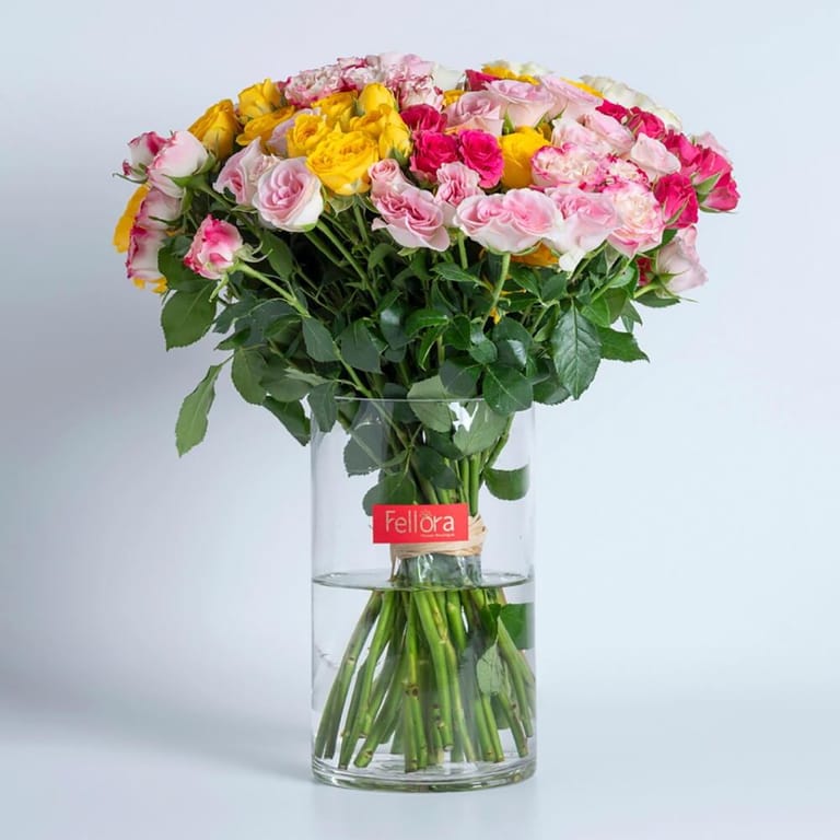Mixed Color Spray Roses in Glass Vase-A316 - Image 2