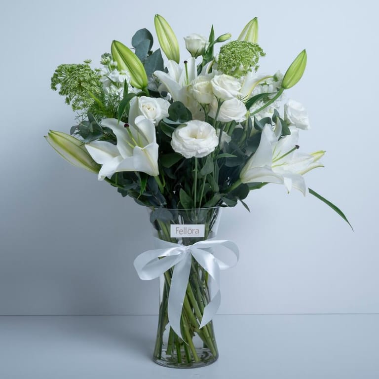 White Lily And Lisianthus Vase Arrangement-A325 - Image 1