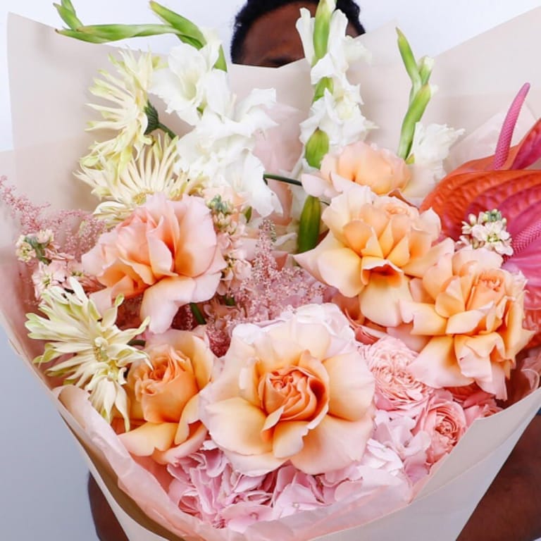 Peach Roses, Hydrangea Anthurium Luxury Bouquet-A289 - Image 6