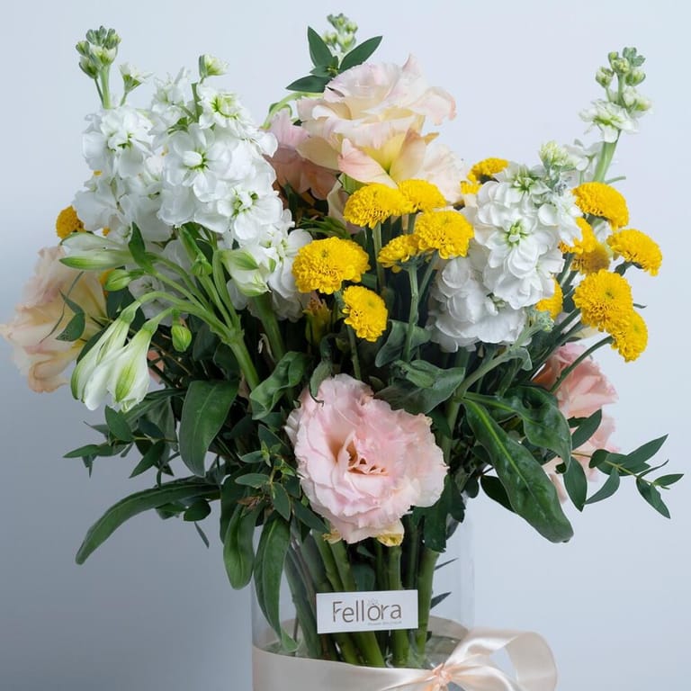 Pastel Mixed Flowers Glass Vase Arrangement-A318 - Image 3