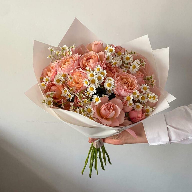 Julieta Peony Roses And Tanacetum Bouquet-A342 - Image 2