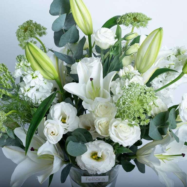 White Lily And Lisianthus Vase Arrangement-A325 - Image 3