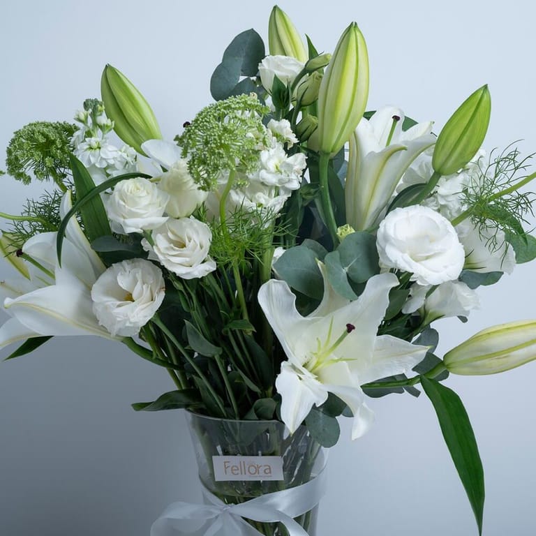White Lily And Lisianthus Vase Arrangement-A325 - Image 4
