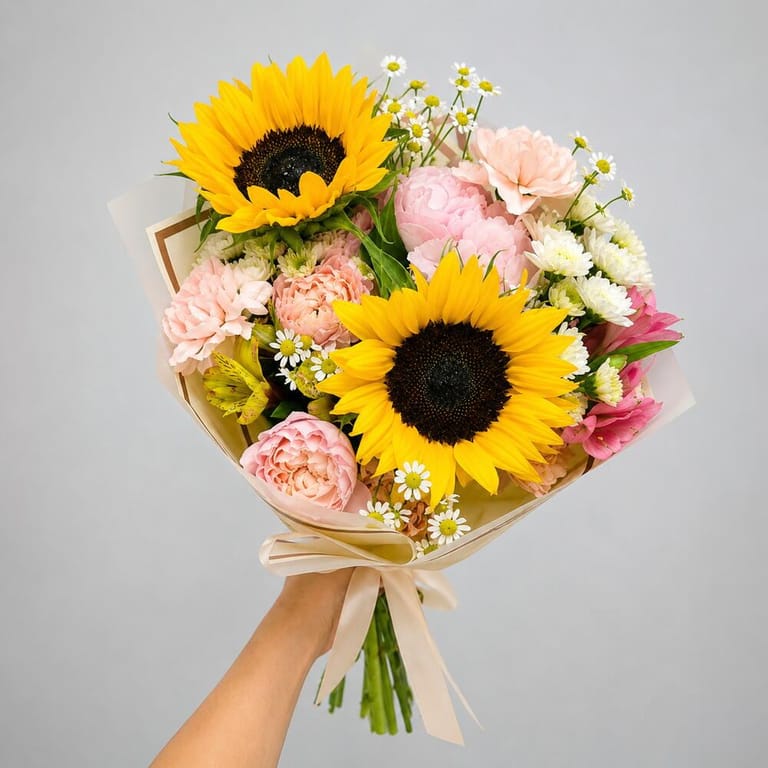 Sunflower Blush Pink Mixed Flower Bouquet-A353 - Image 2