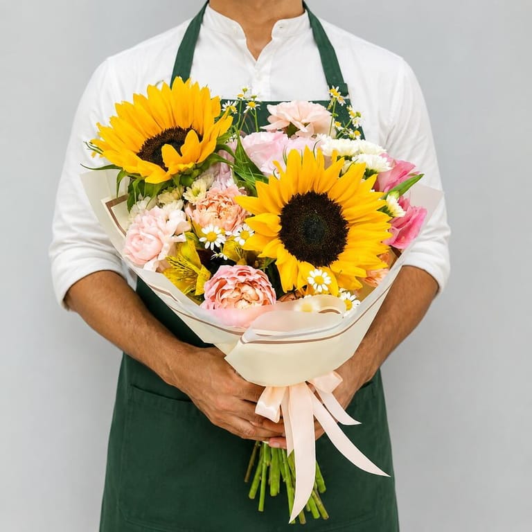 Sunflower Blush Pink Mixed Flower Bouquet-A353 - Image 3