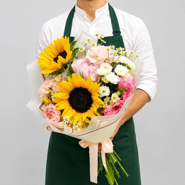 Sunflower Blush Pink Mixed Flower Bouquet-A353 - Image 4