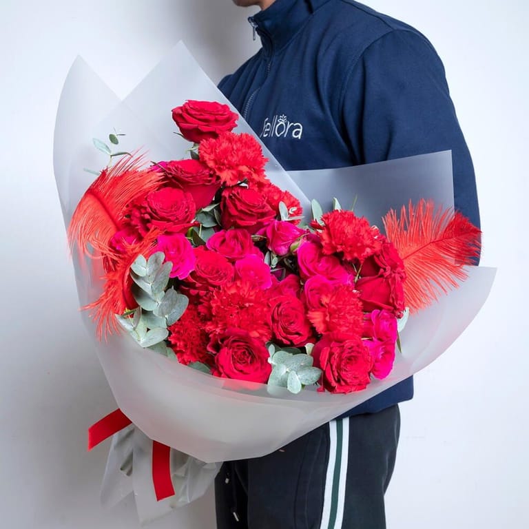 Red Roses Carnations Luxury Bouquet-A416 - Image 1