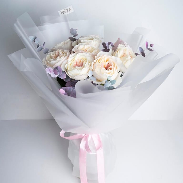 White Premium Garden Roses Eucalyptus Luxury Bouquet-A388 - Image 3