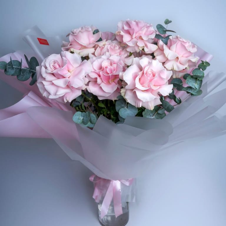 Premium Blush Pink Mondial Roses Eucalyptus Bouquet-A396 - Image 3