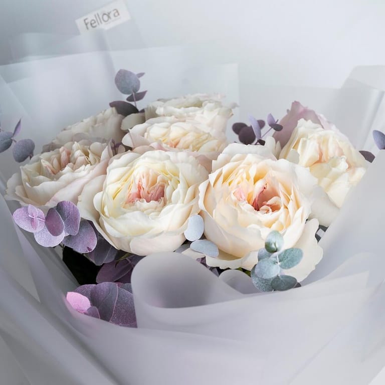 White Premium Garden Roses Eucalyptus Luxury Bouquet-A388 - Image 4