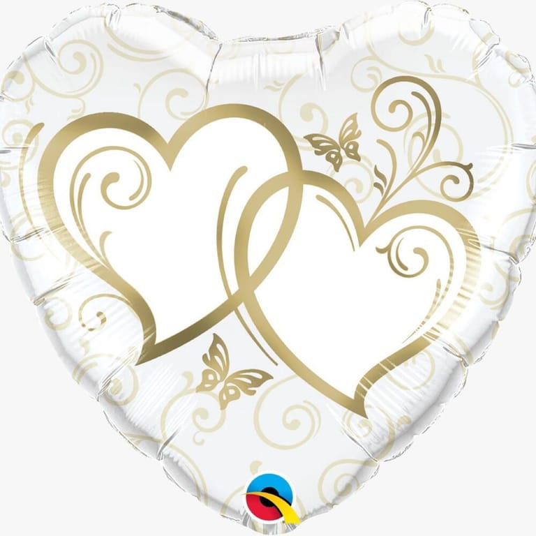 Double Hearts Gold And White Helium Foil Balloon-A474 - Image 1