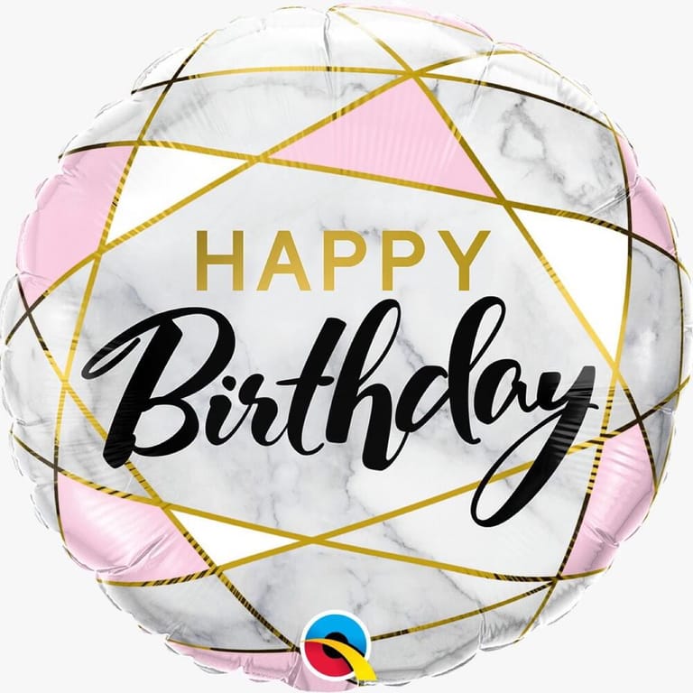 Pink Marble Gold Happy Birthday Helium Foil Balloon-A475 - Image 1