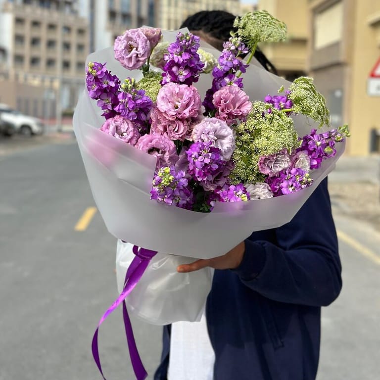 Purple Matthiola And Lisianthus Luxury Bouquet-A478 - Image 1
