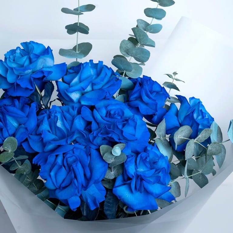 Luxury BlueTinted Ecuador Roses And Eucalyptus Bouquet-A435 - Image 4