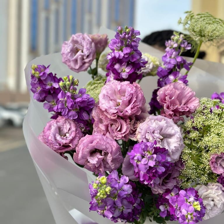 Purple Matthiola And Lisianthus Luxury Bouquet-A478 - Image 2