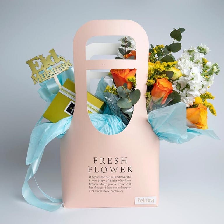 Eid Mubarak Roses And Patchi Chocolate Luxury Flower Bag-A489 - Image 1