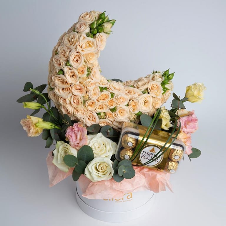 Eid Mubarak Crescent Roses And Ferrero Rocher Flower Box-A488 - Image 2