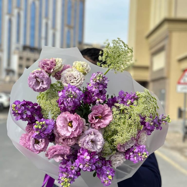 Purple Matthiola And Lisianthus Luxury Bouquet-A478 - Image 4