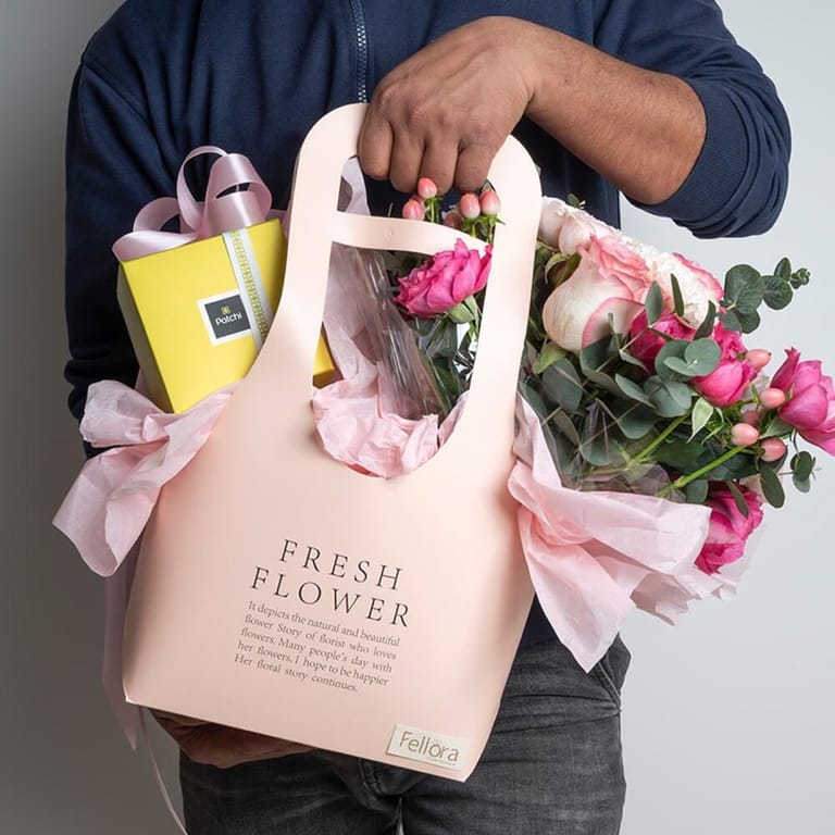 Luxury Pink Flowers And Patchi Chocolate Gift Bag-A490 - Image 2