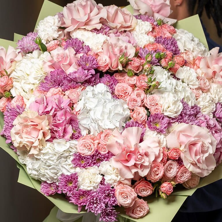 Pink Roses And White Hydrangea Luxury Bouquet-A480 - Image 4