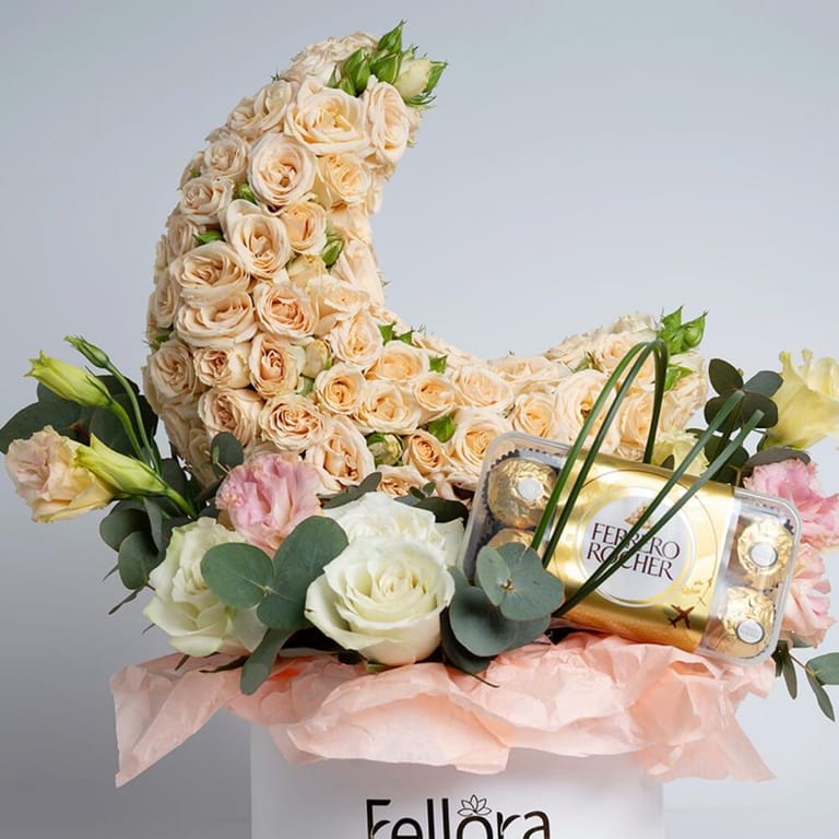 Eid Mubarak Crescent Roses And Ferrero Rocher Flower Box-A488 - Image 3