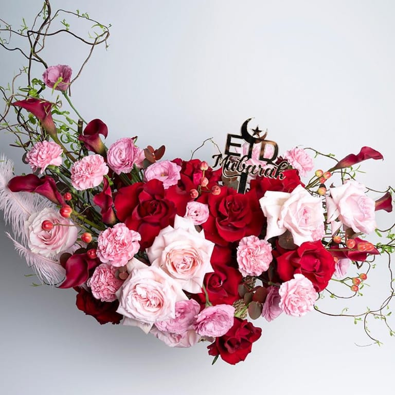 Eid Mubarak Red Pink Roses Luxury Basket-A493 - Image 2