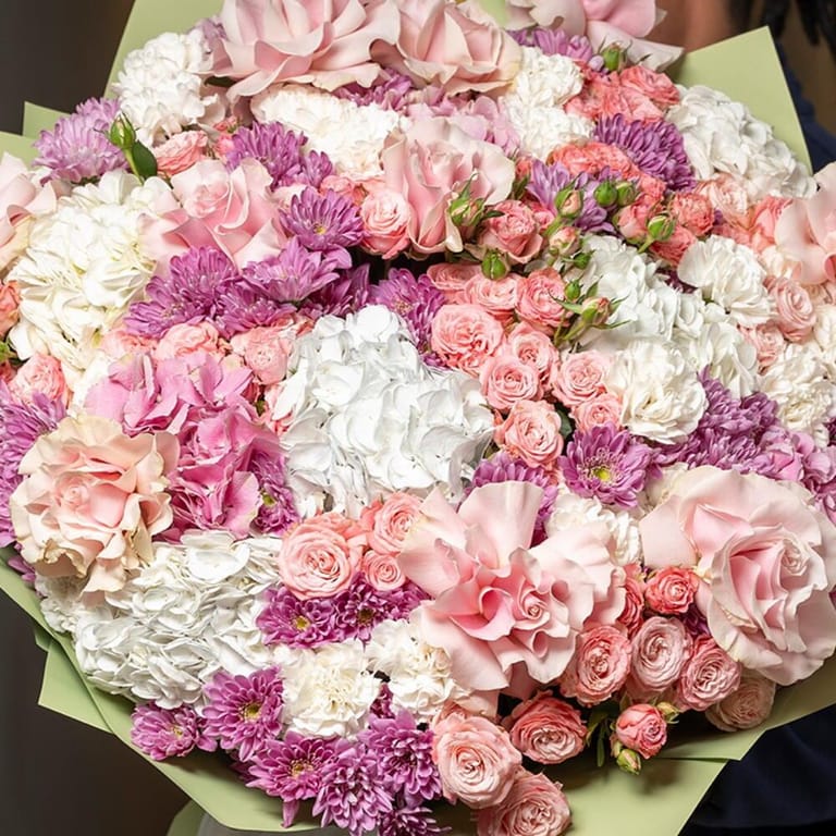 Pink Roses And White Hydrangea Luxury Bouquet-A480 - Image 5