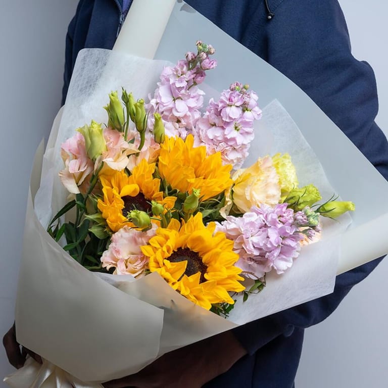 Sunflower Pink Matthiola And Lisianthus Bouquet-A500 - Image 2