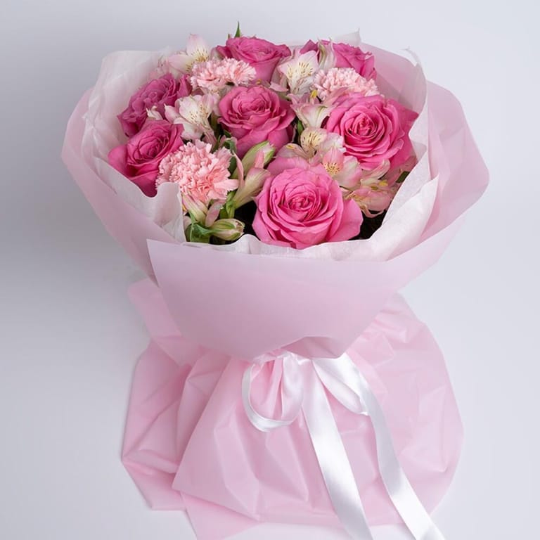 Pink Roses And Alstroemeria Bouquet-A504 - Image 3