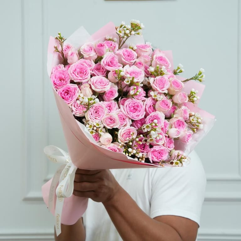 Pink Spray Roses And Wax Flower Bouquet-A510 - Image 2