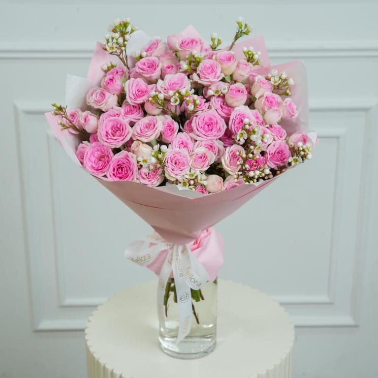 Pink Spray Roses And Wax Flower Bouquet-A510 - Image 4