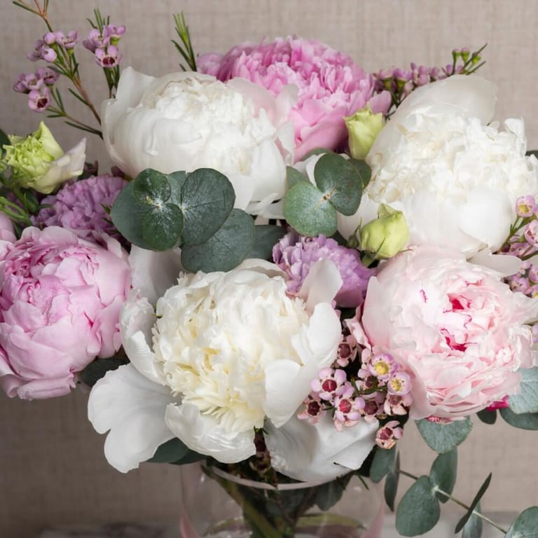Pink And White Peonies with Eucalyptus Luxury Vase-A538 - Image 4
