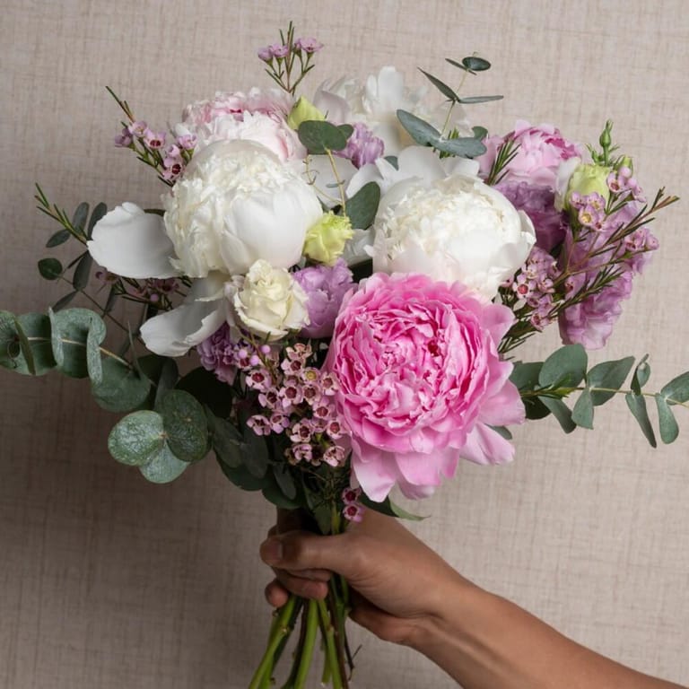 Pink And White Peonies with Eucalyptus Luxury Vase-A538 - Image 5