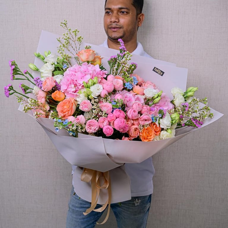 Pink Hydrangea Peony Roses And Lisianthus Luxury Bouquet-A589 - Image 1