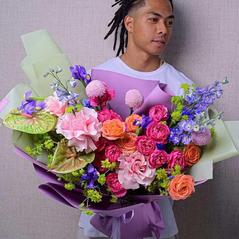 Luxury Pink Roses Hydrangea And Delphinium Grand Bouquet-A582 - Image 2