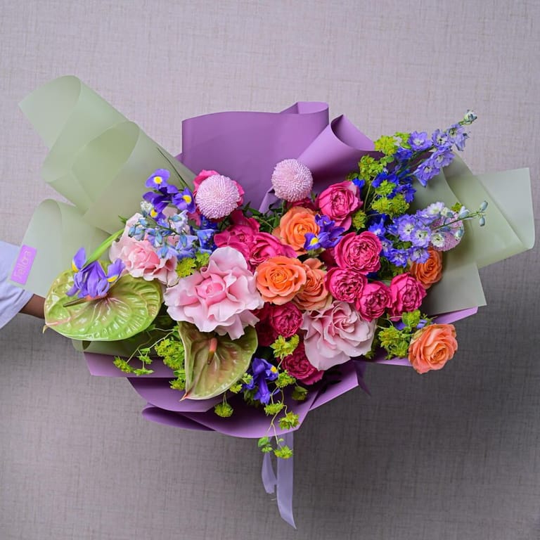 Luxury Pink Roses Hydrangea And Delphinium Grand Bouquet-A582 - Image 4