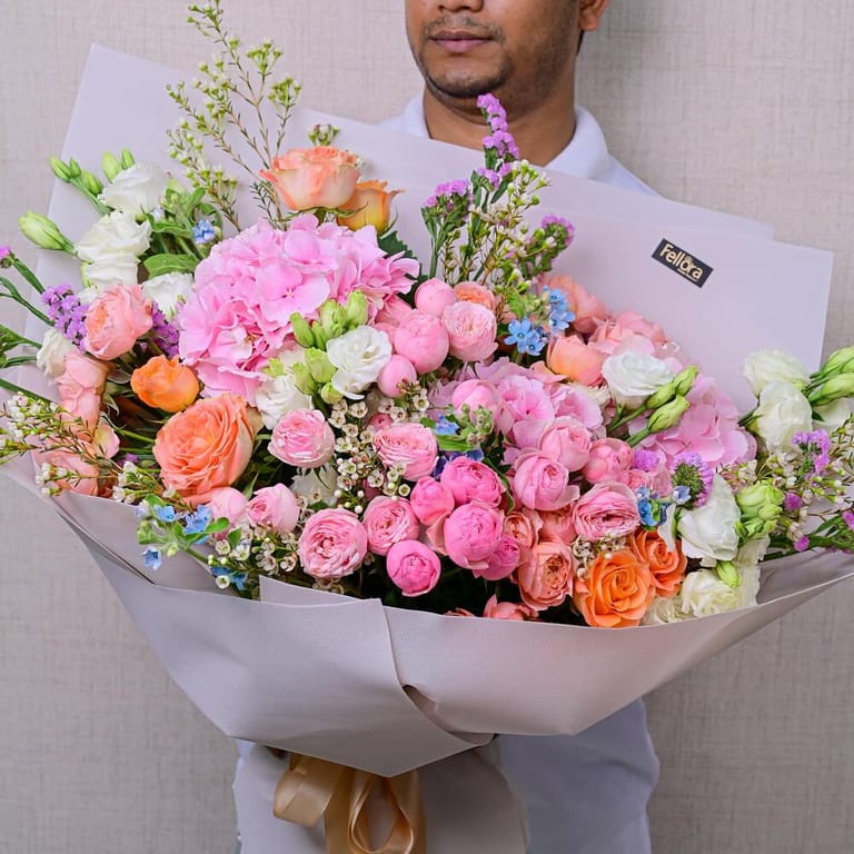 Pink Hydrangea Peony Roses And Lisianthus Luxury Bouquet-A589 - Image 4