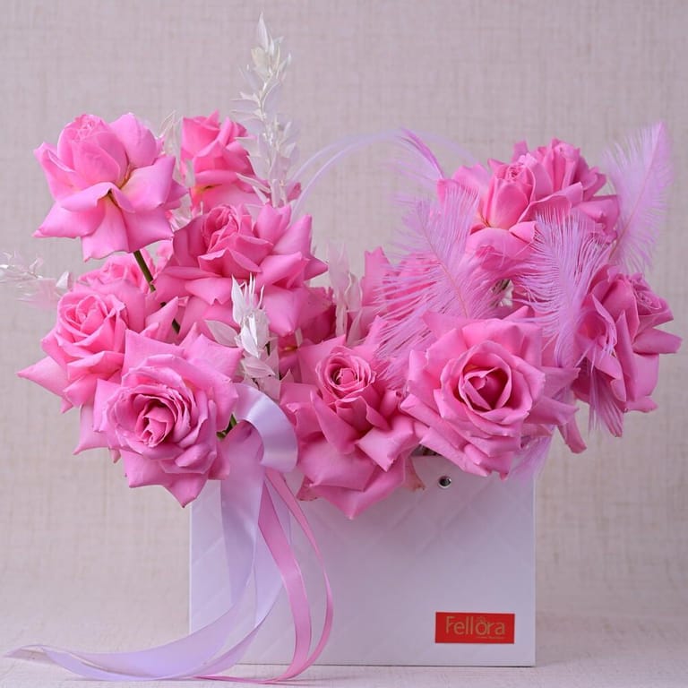 Pink Roses And Feather Flower Bag-A595 - Image 4