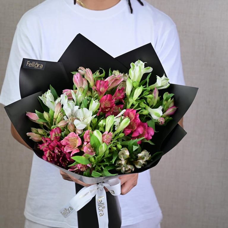 Pink And White Alstroemeria Bouquet-A641 - Image 1